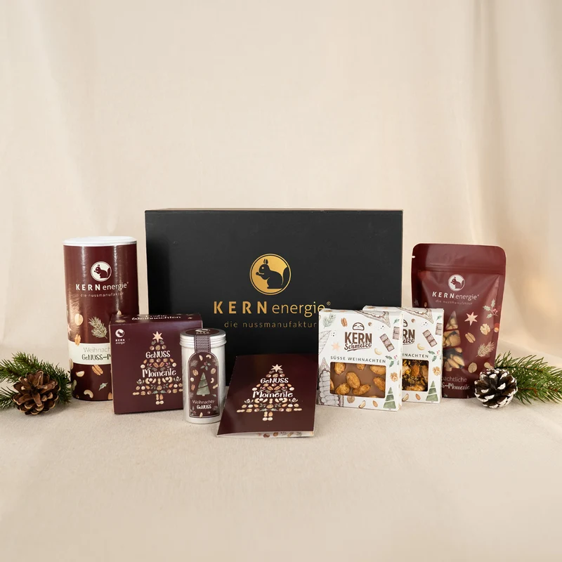 Weihnachtsgeschenk in Magnetbox – Nüsse & Schokolade mit Grußkarte